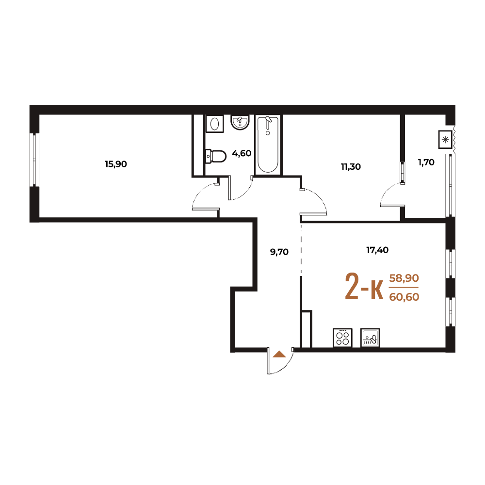2 комн. квартира, 58.5 м², 3 этаж 