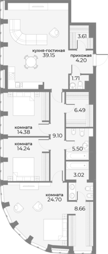2 комн. квартира, 141.9 м², 11 этаж 