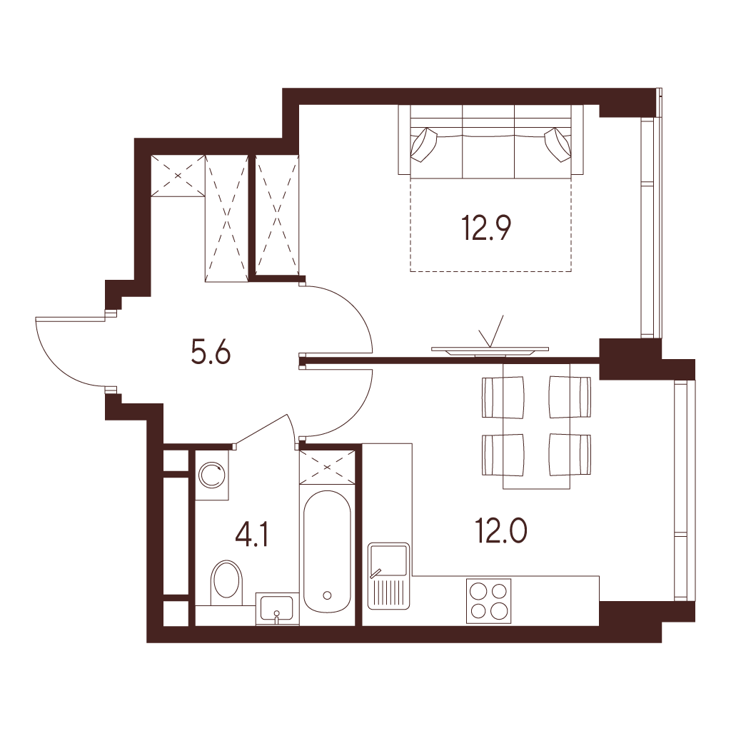 1 комн. квартира, 34.6 м², 17 этаж 