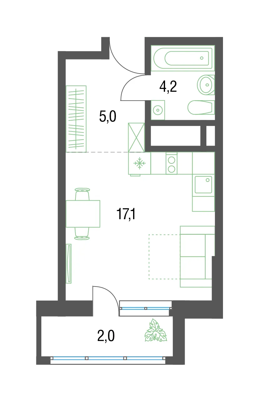 студия, 28.2 м², 6 этаж 
