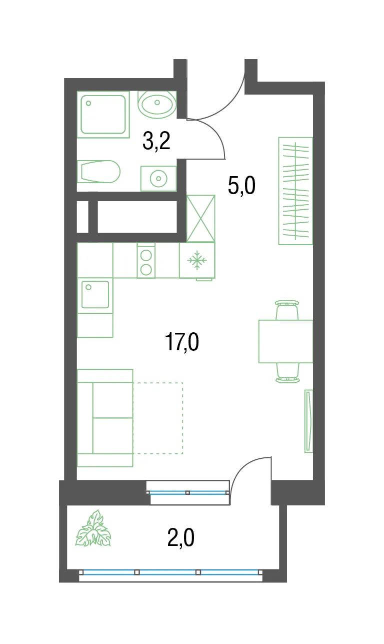 студия, 27.6 м², 17 этаж 