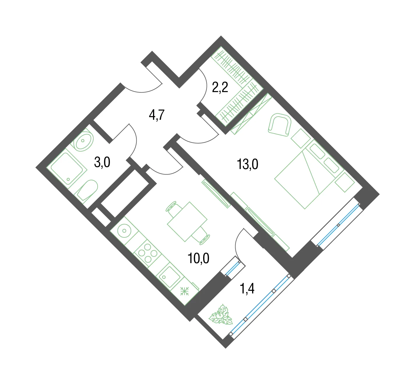 1 комн. квартира, 35.5 м², 22 этаж 