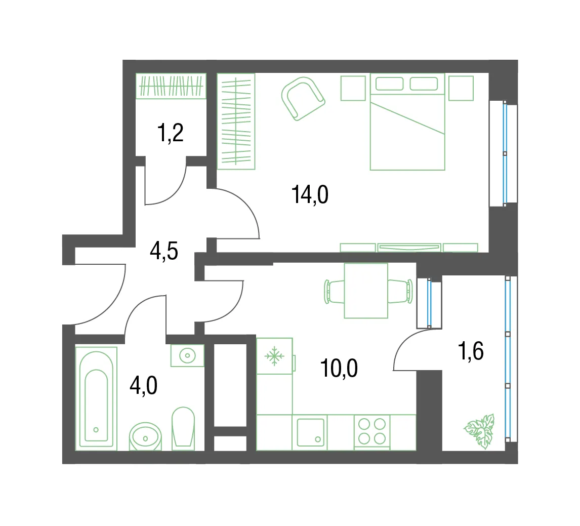 1 комн. квартира, 35.9 м², 9 этаж 