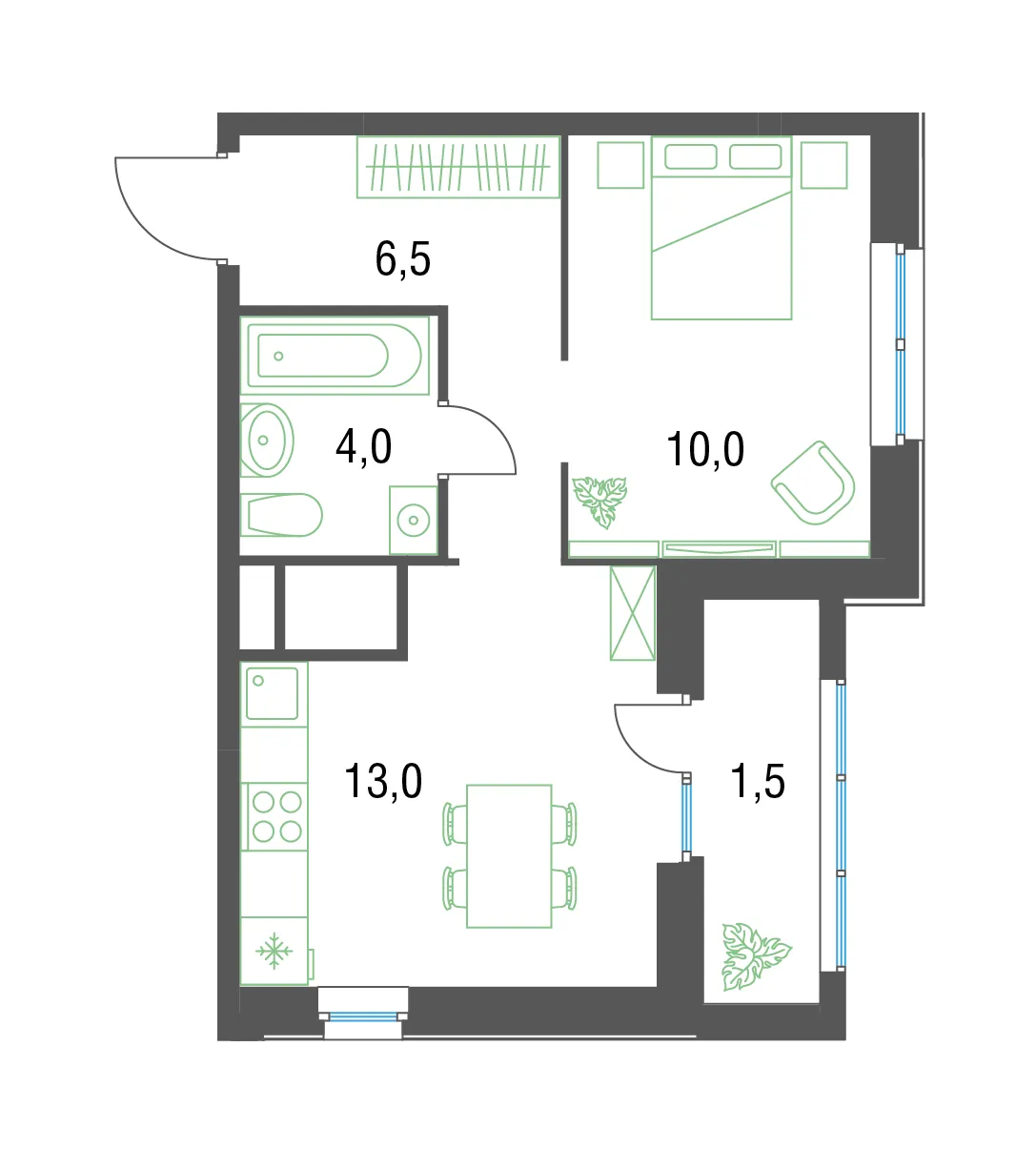 1 комн. квартира, 35 м², 19 этаж 
