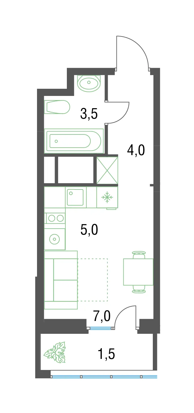 студия, 21 м², 19 этаж 