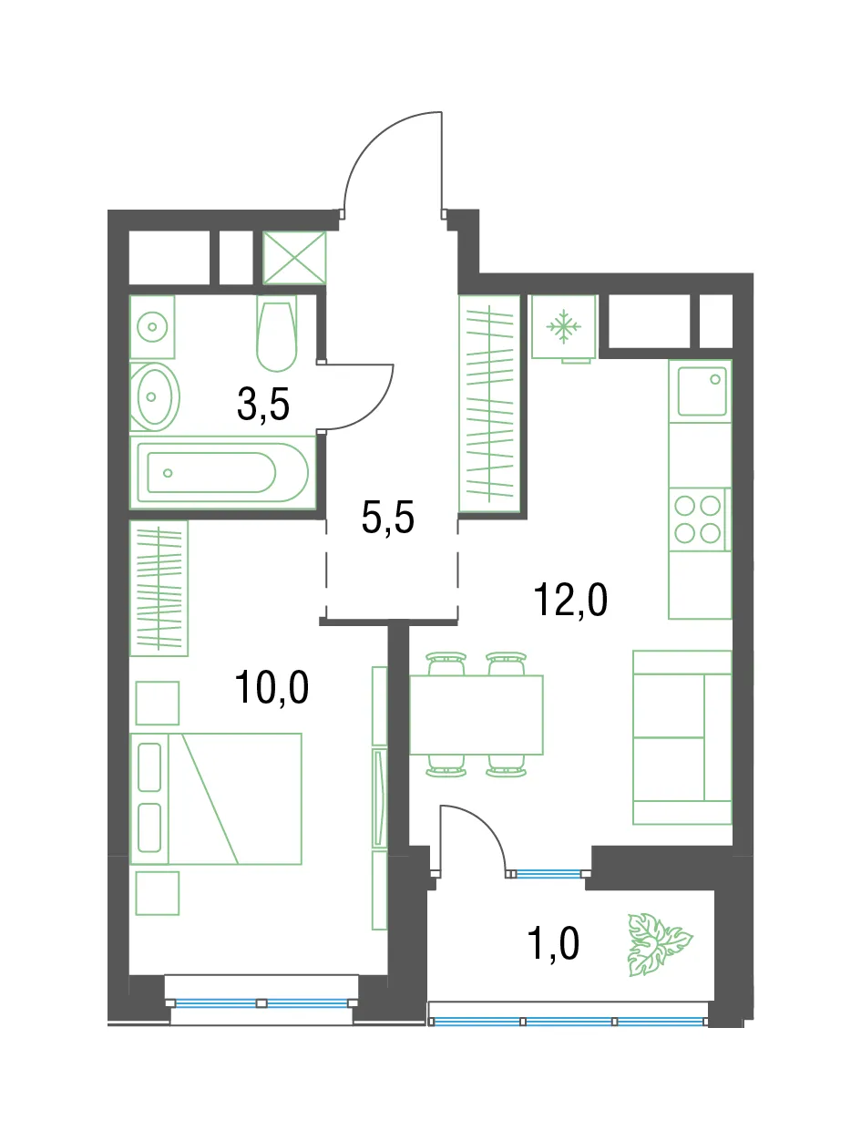 1 комн. квартира, 32 м², 19 этаж 