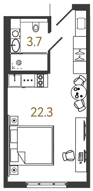 студия, 26 м², 13 этаж 