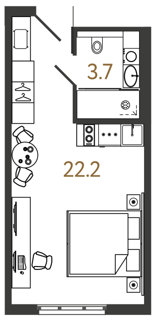 студия, 25.9 м², 14 этаж 