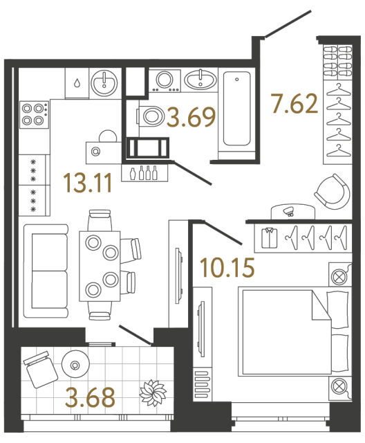 1 комн. квартира, 34.6 м², 9 этаж 