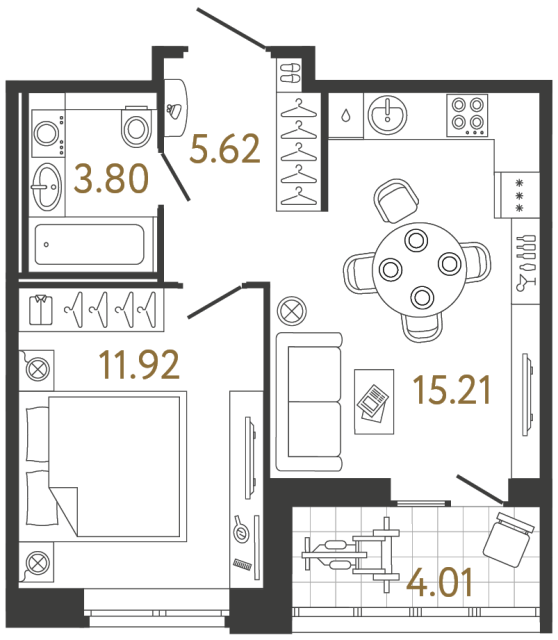 1 комн. квартира, 36.5 м², 9 этаж 