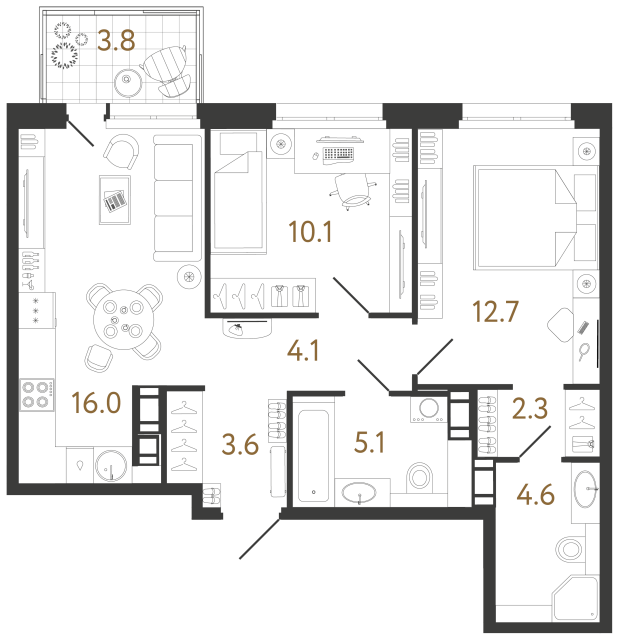 2 комн. квартира, 58.5 м², 11 этаж 