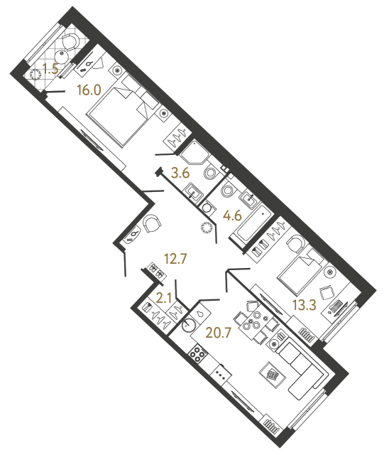 2 комн. квартира, 73 м², 4 этаж 
