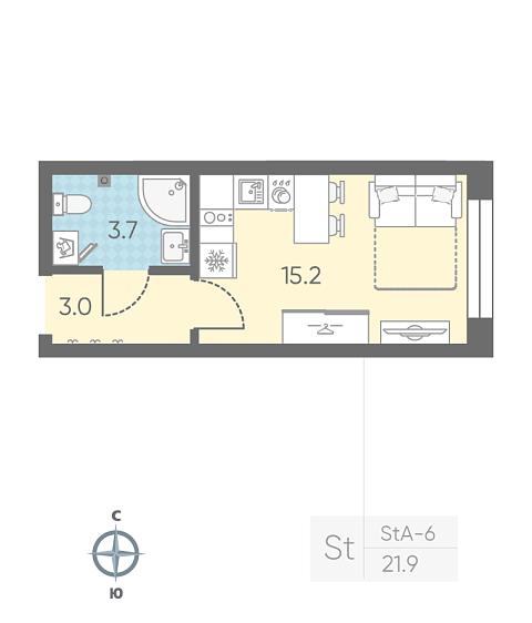 студия, 21.9 м², 2 этаж 