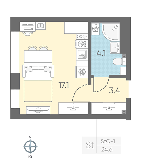 студия, 24.6 м², 2 этаж 