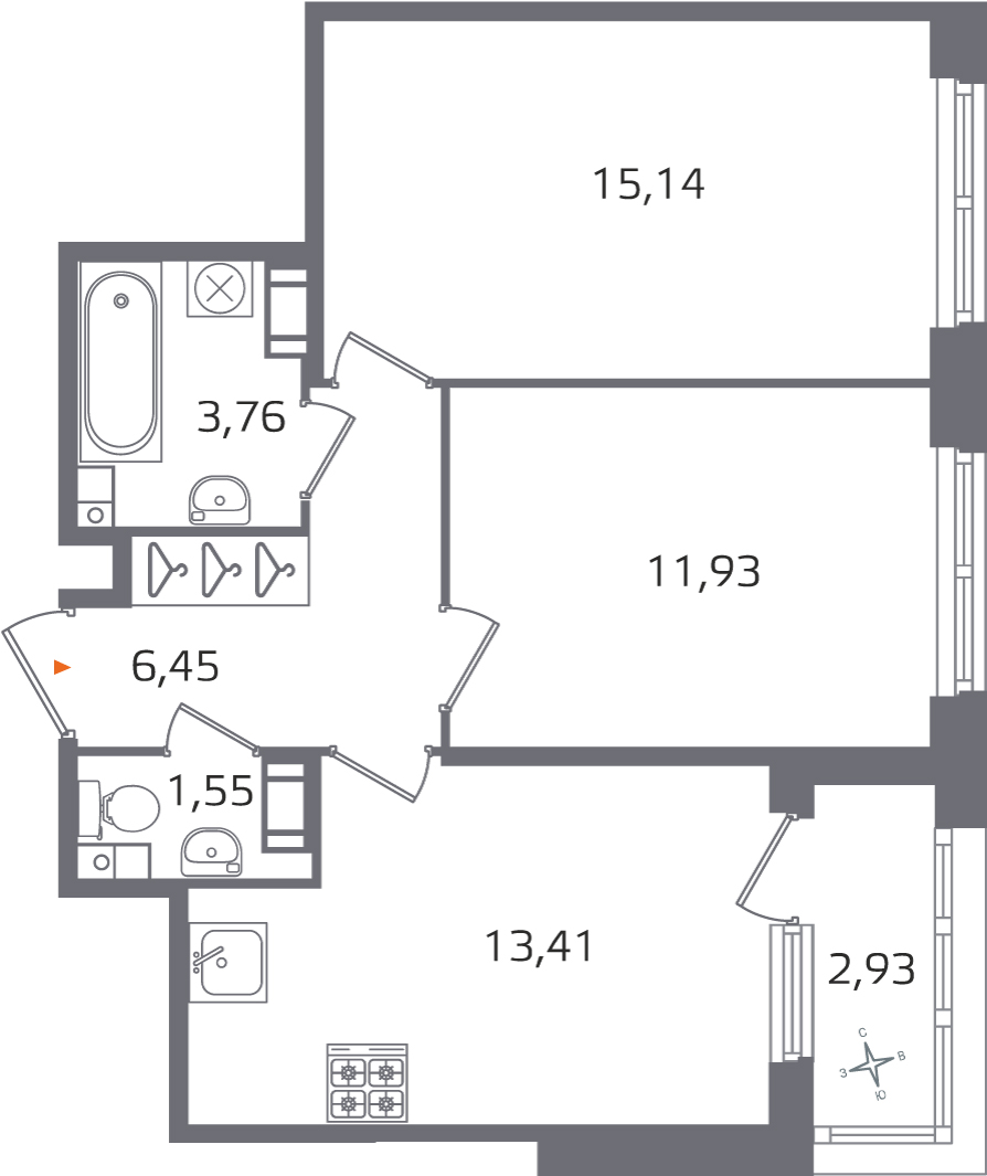 2 комн. квартира, 52.2 м², 5 этаж 
