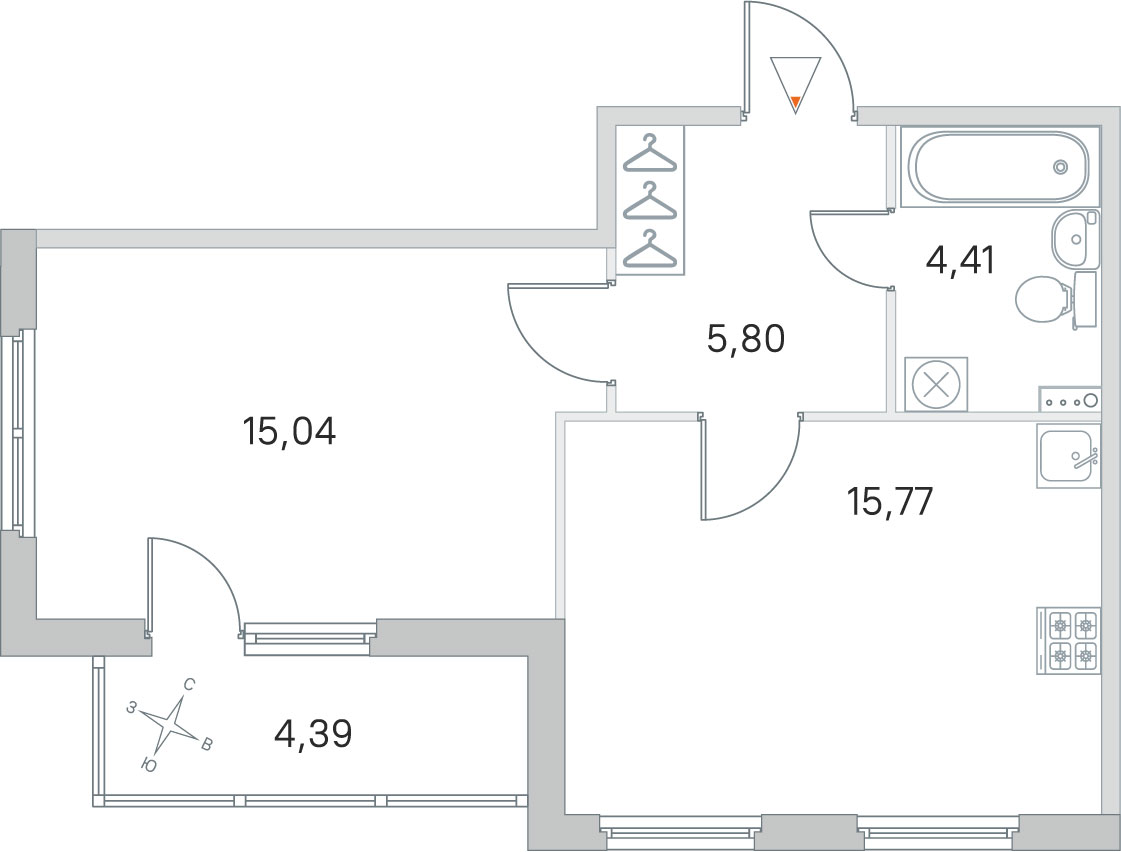 1 комн. квартира, 41 м², 1 этаж 