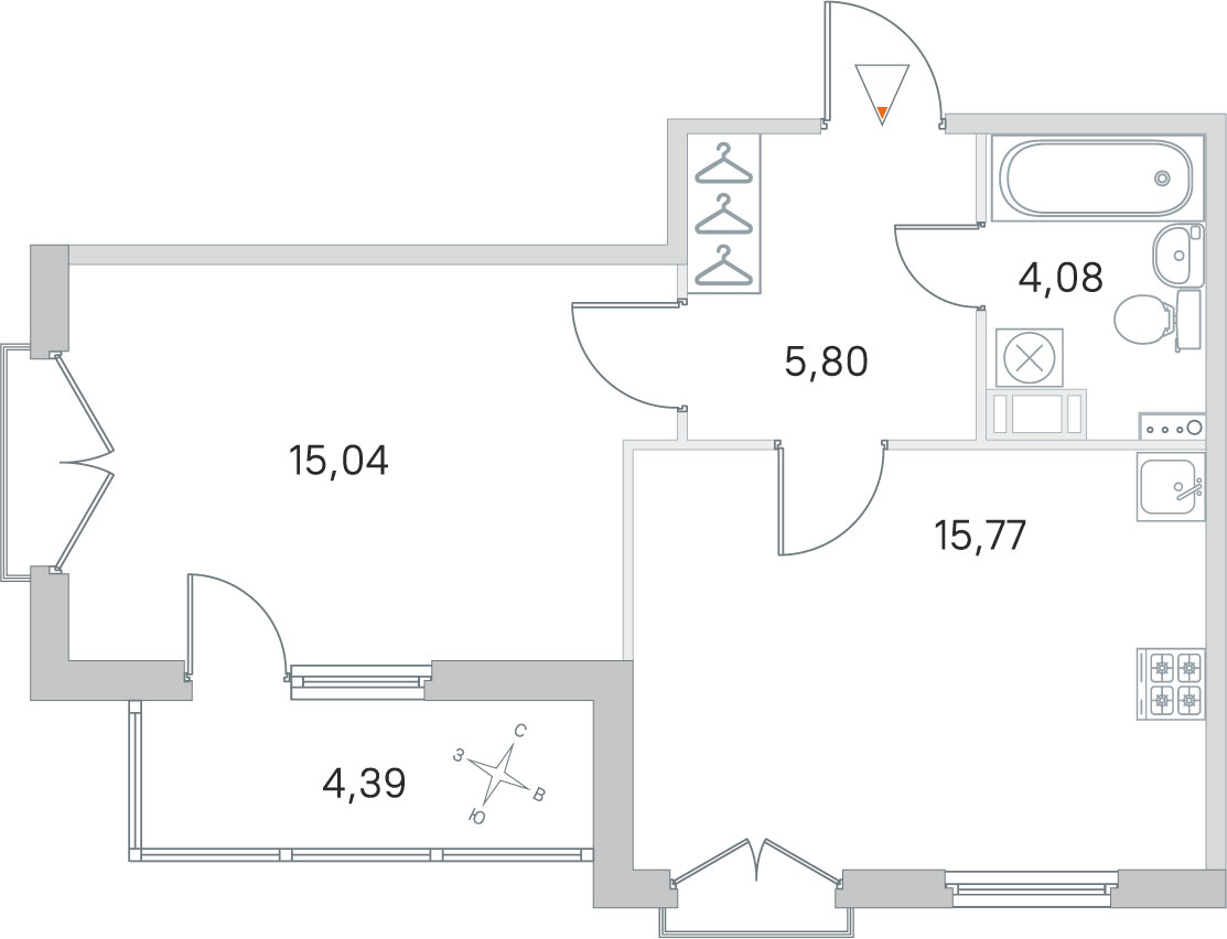 1 комн. квартира, 40.7 м², 3 этаж 
