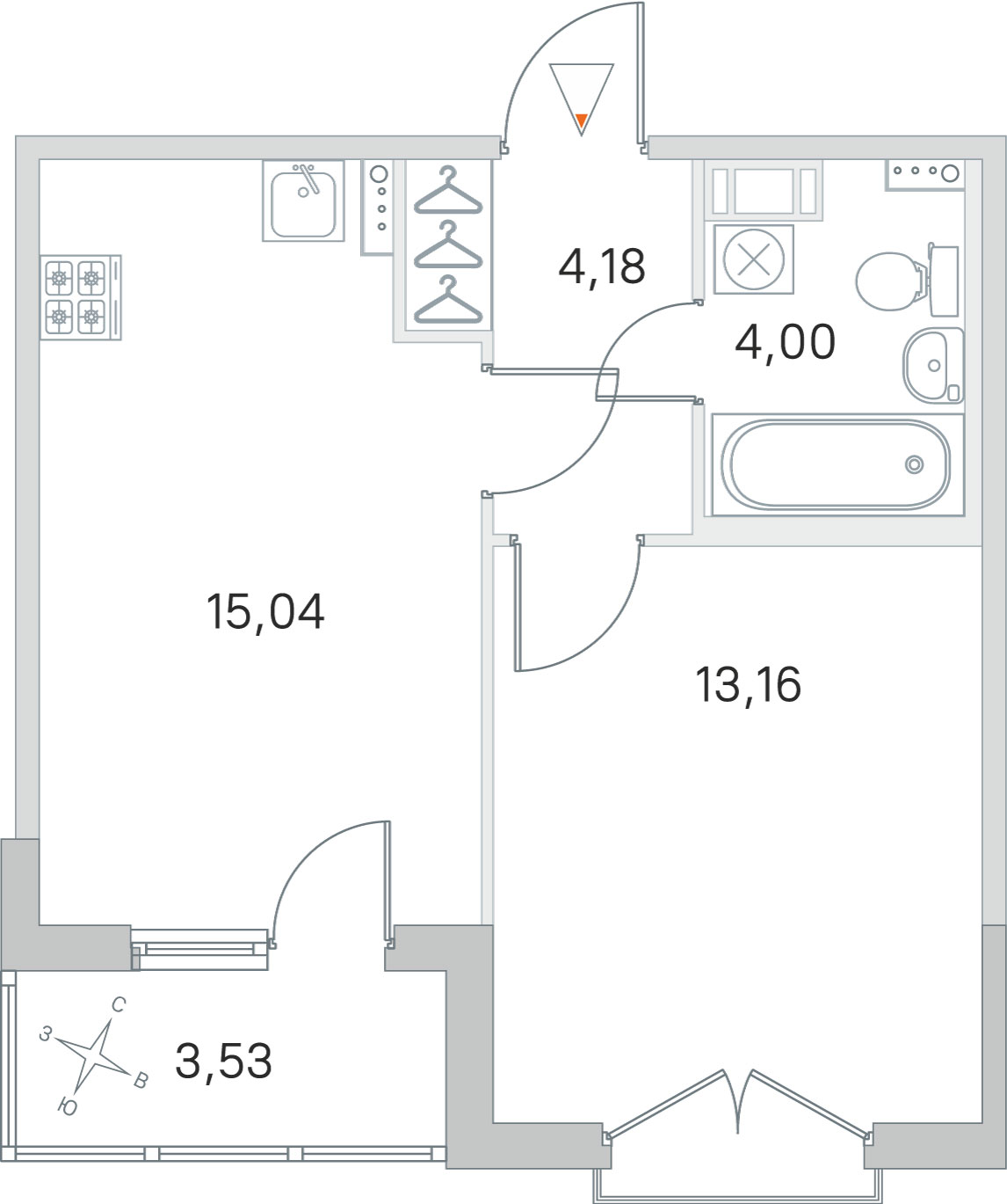 1 комн. квартира, 36.4 м², 4 этаж 