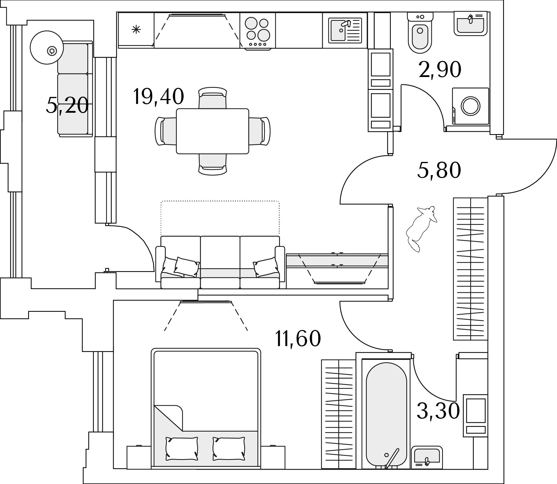 1 комн. квартира, 45.6 м², 11 этаж 