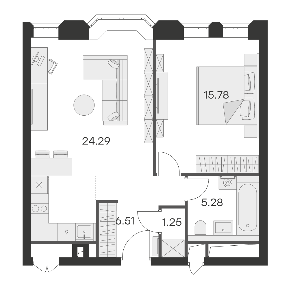студия, 53.5 м², 5 этаж 