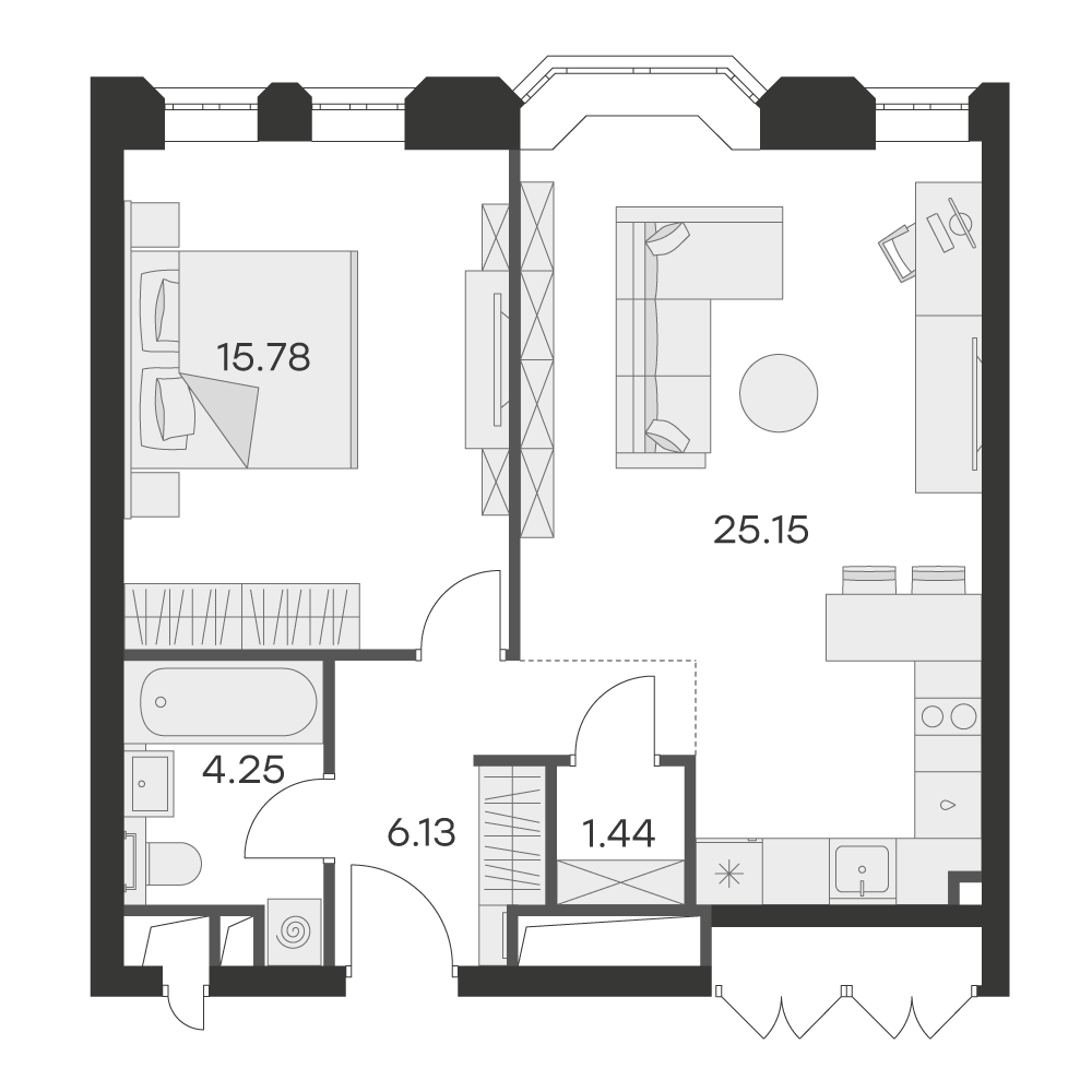 студия, 52.9 м², 8 этаж 