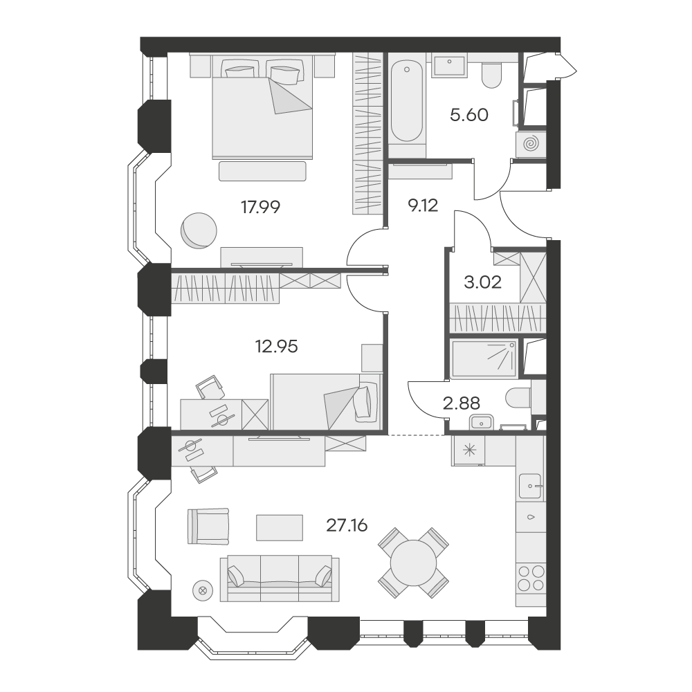 1 комн. квартира, 78.8 м², 4 этаж 