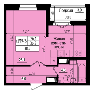 студия, 36.7 м², 14 этаж 