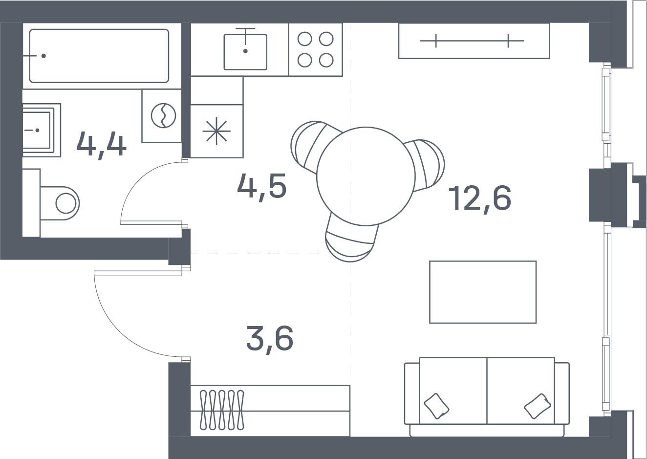 студия, 25.1 м², 17 этаж 