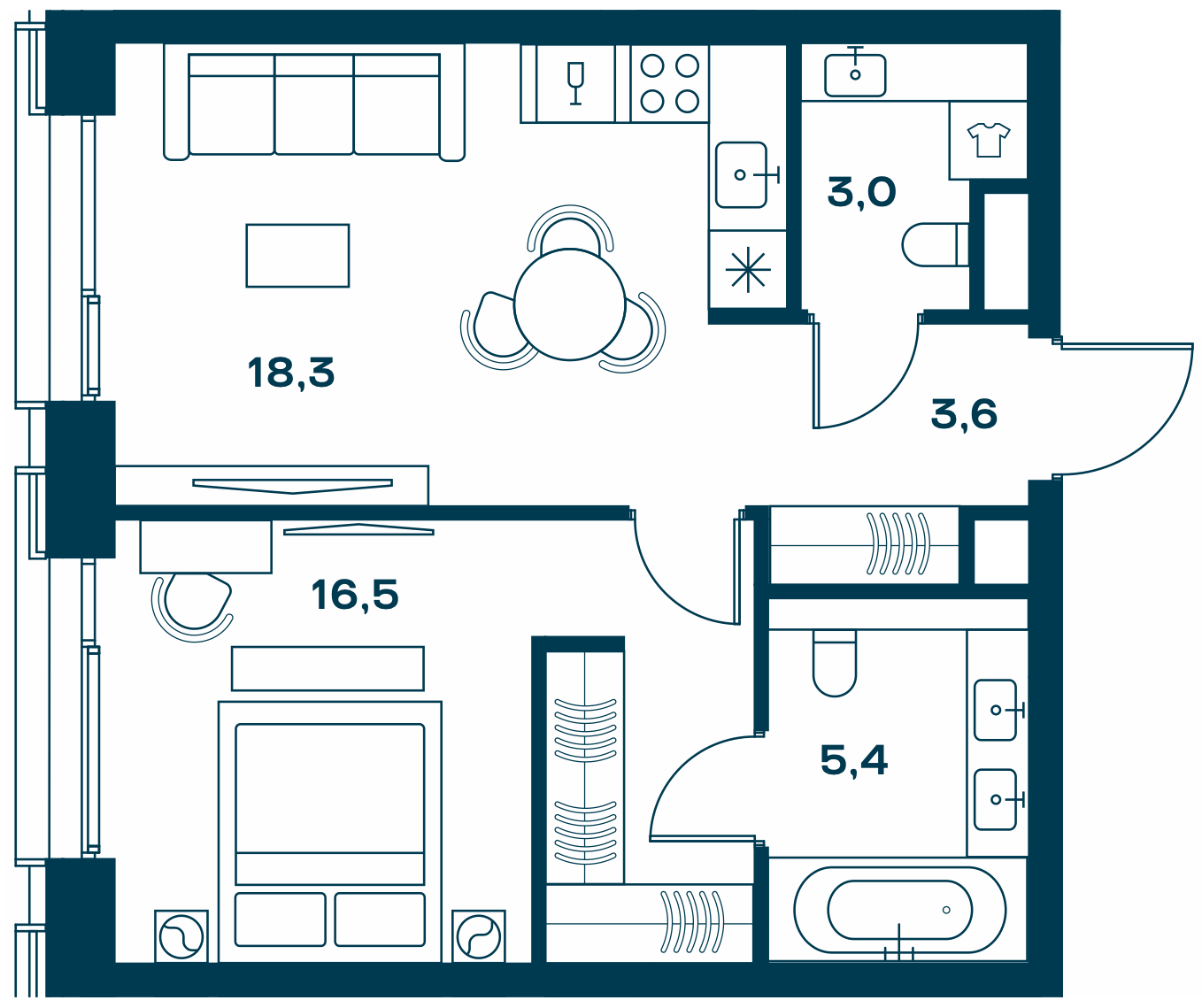 1 комн. квартира, 47.8 м², 19 этаж 