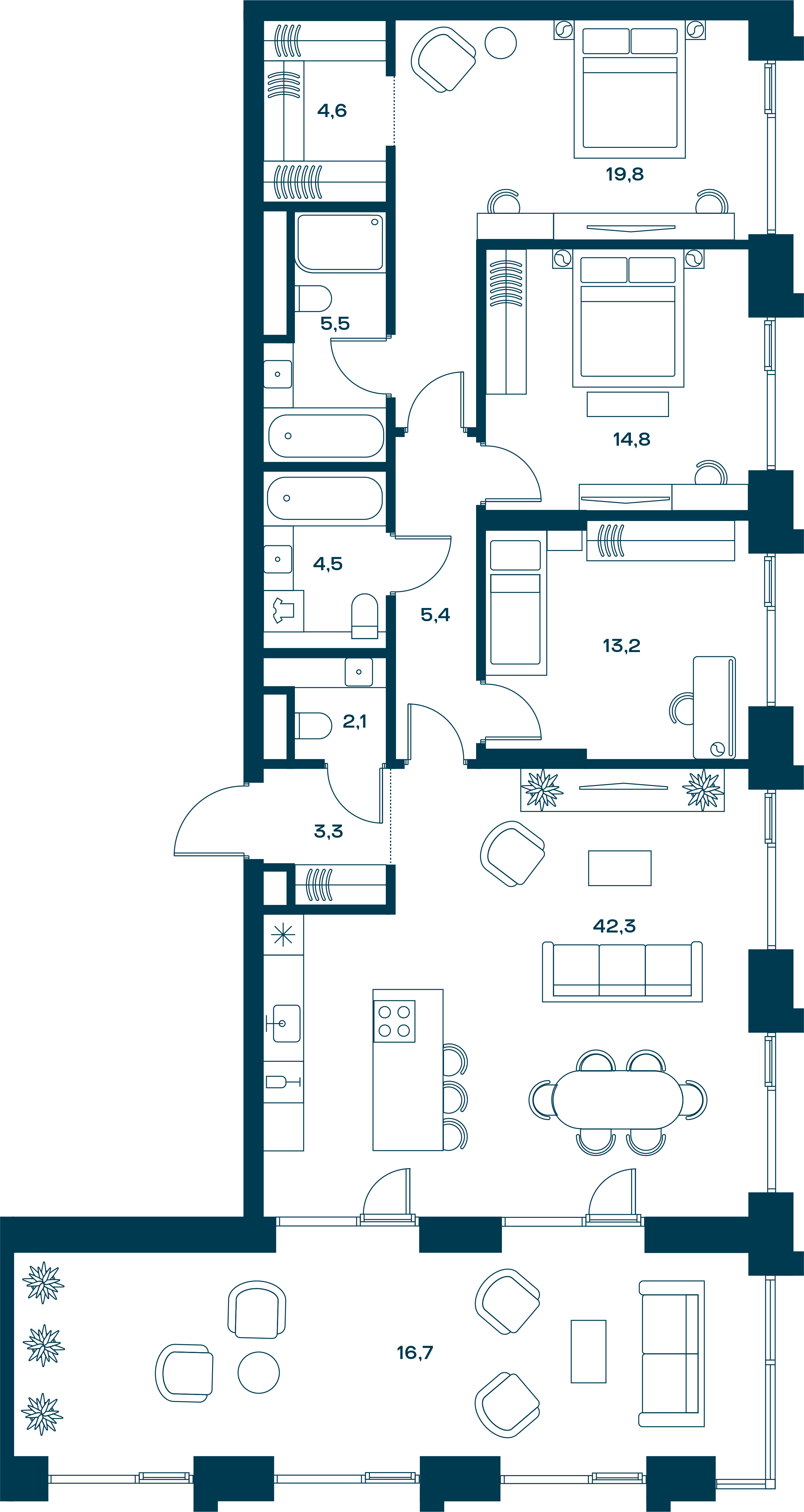 3 комн. квартира, 137.2 м², 27 этаж 