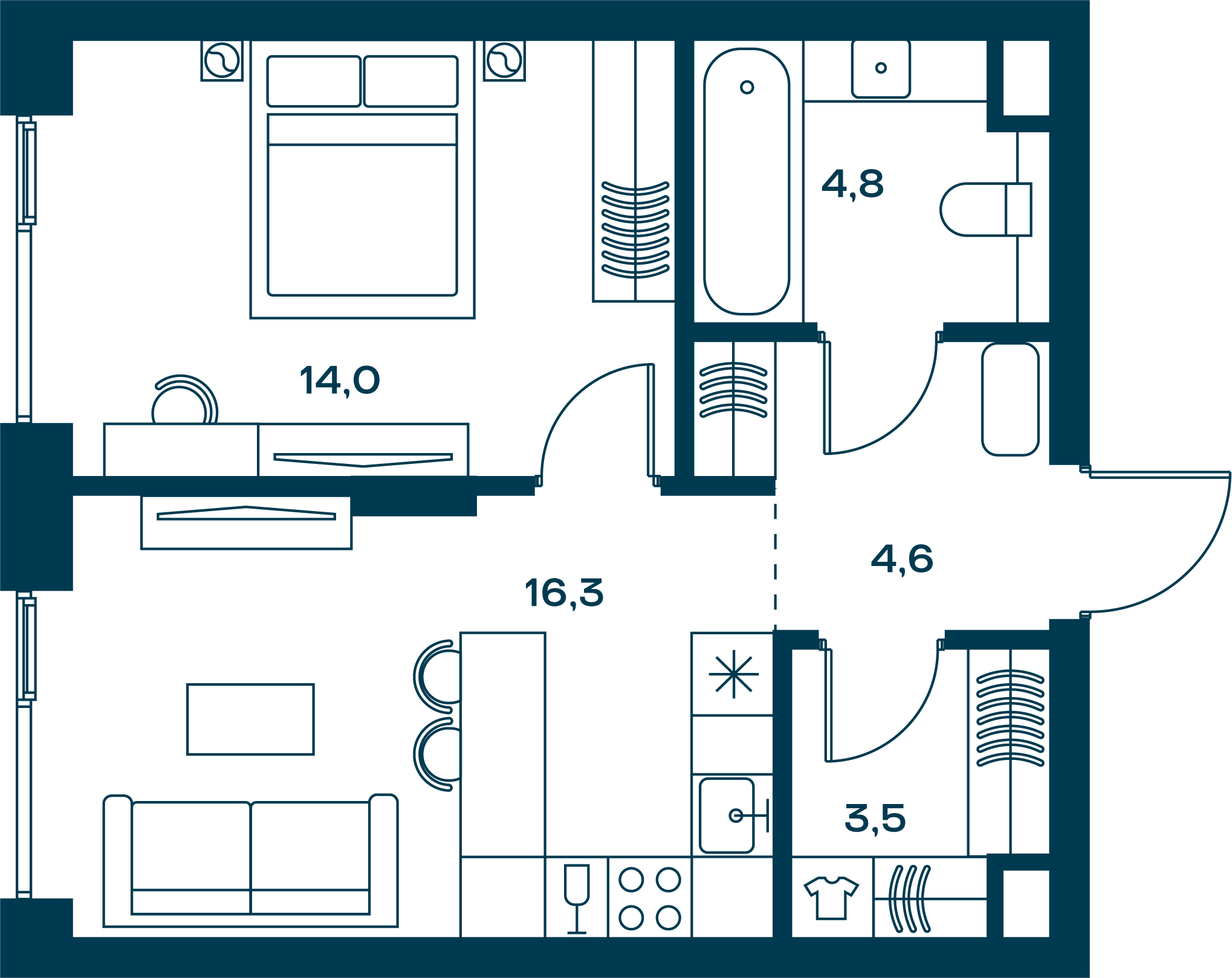 1 комн. квартира, 45.2 м², 18 этаж 