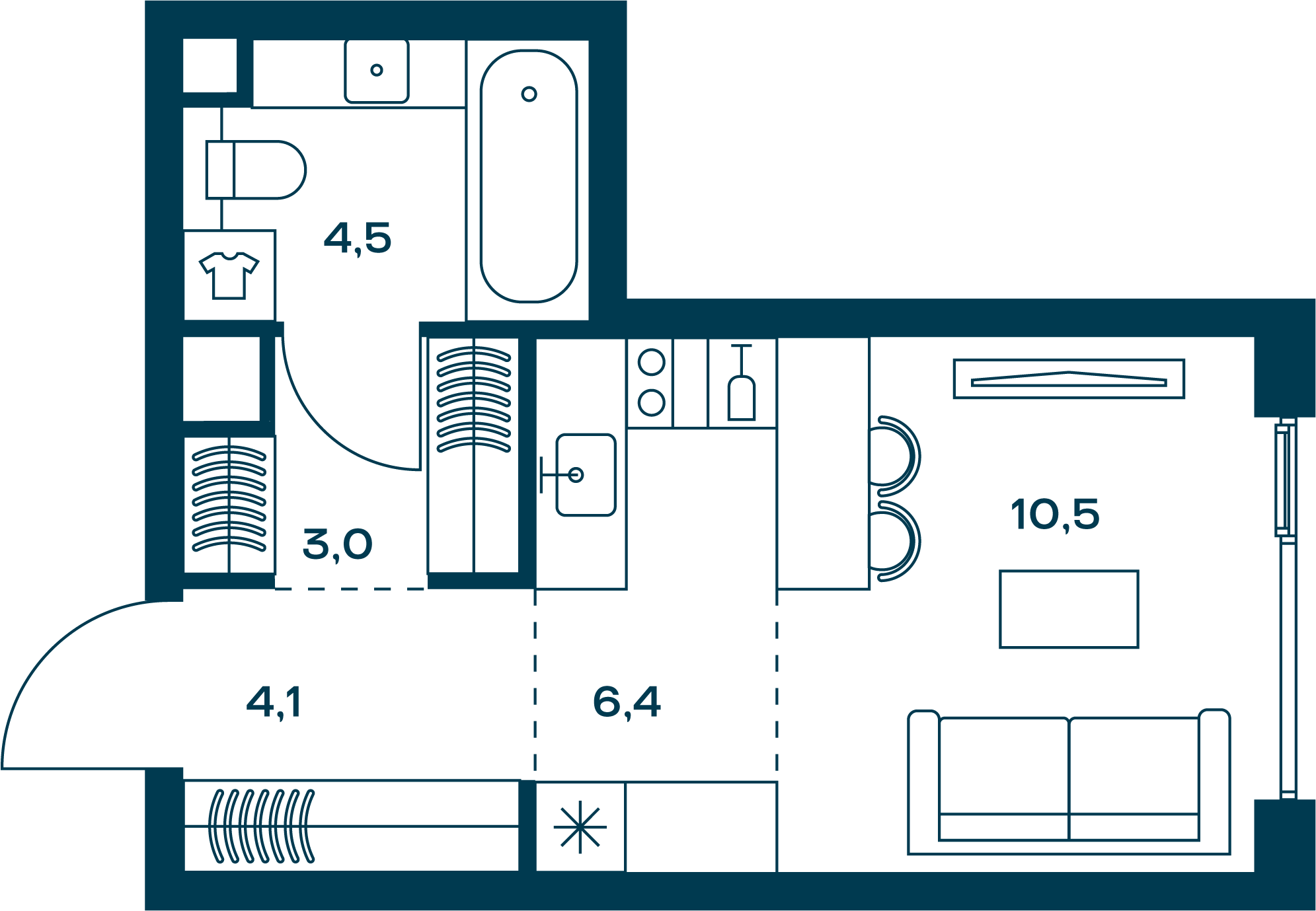 студия, 29.8 м², 4 этаж 