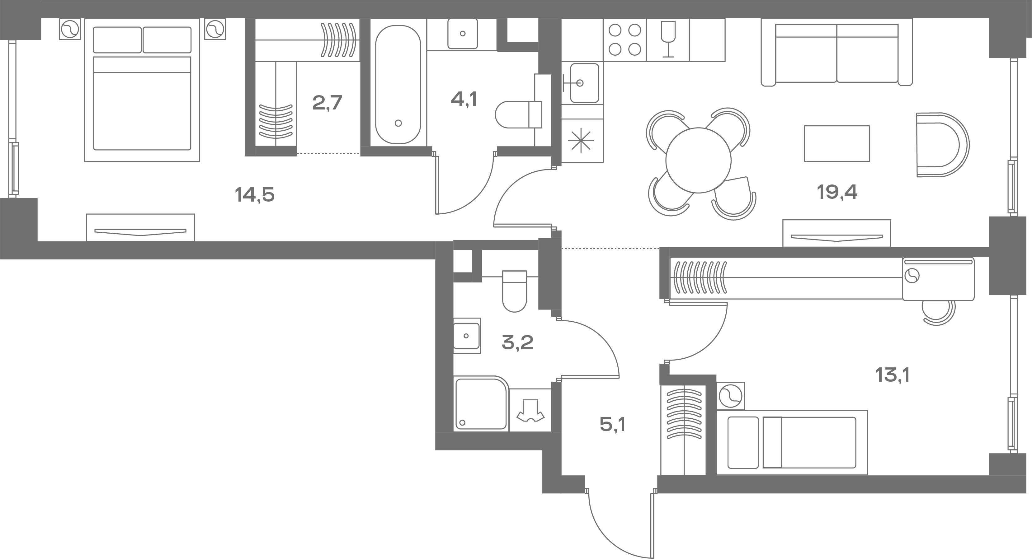 3 комн. квартира, 93.3 м², 2 этаж 