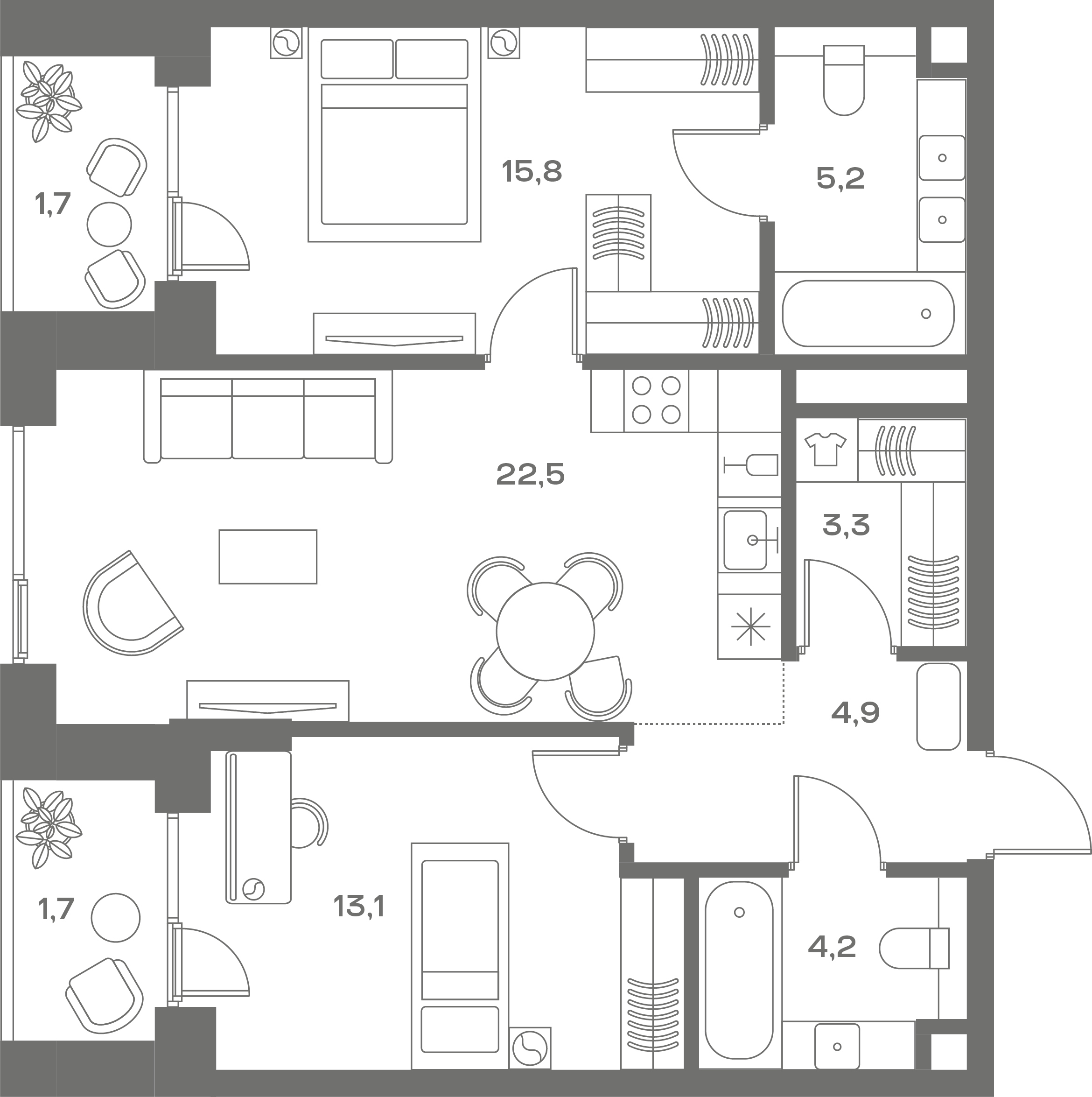 2 комн. квартира, 74.9 м², 2 этаж 