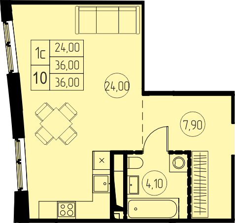 студия, 36 м², 18 этаж 