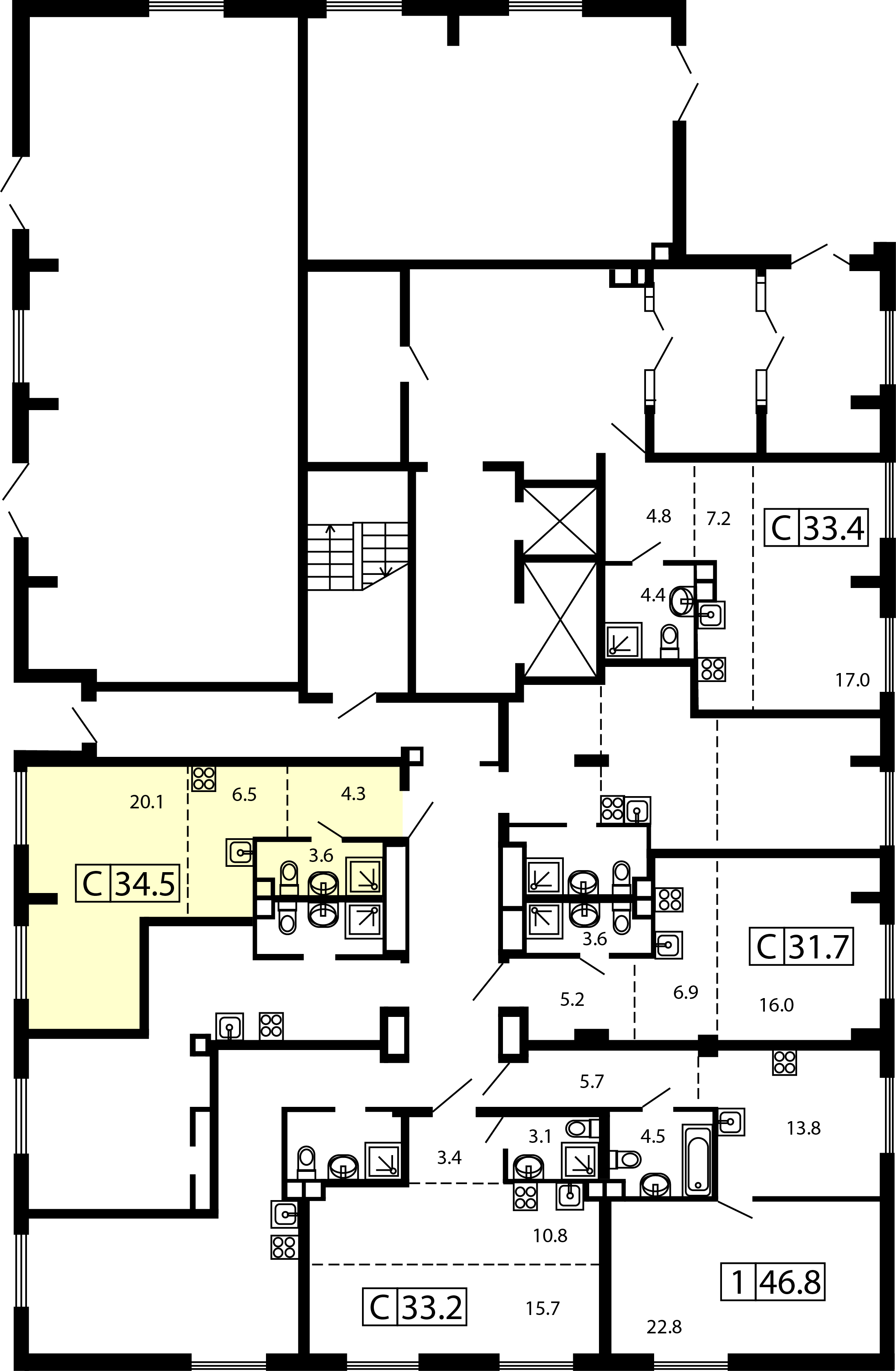 студия, 34.4 м², 1 этаж 