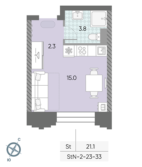 студия, 21.1 м², 27 этаж 