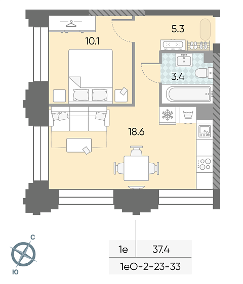 студия, 37.4 м², 29 этаж 