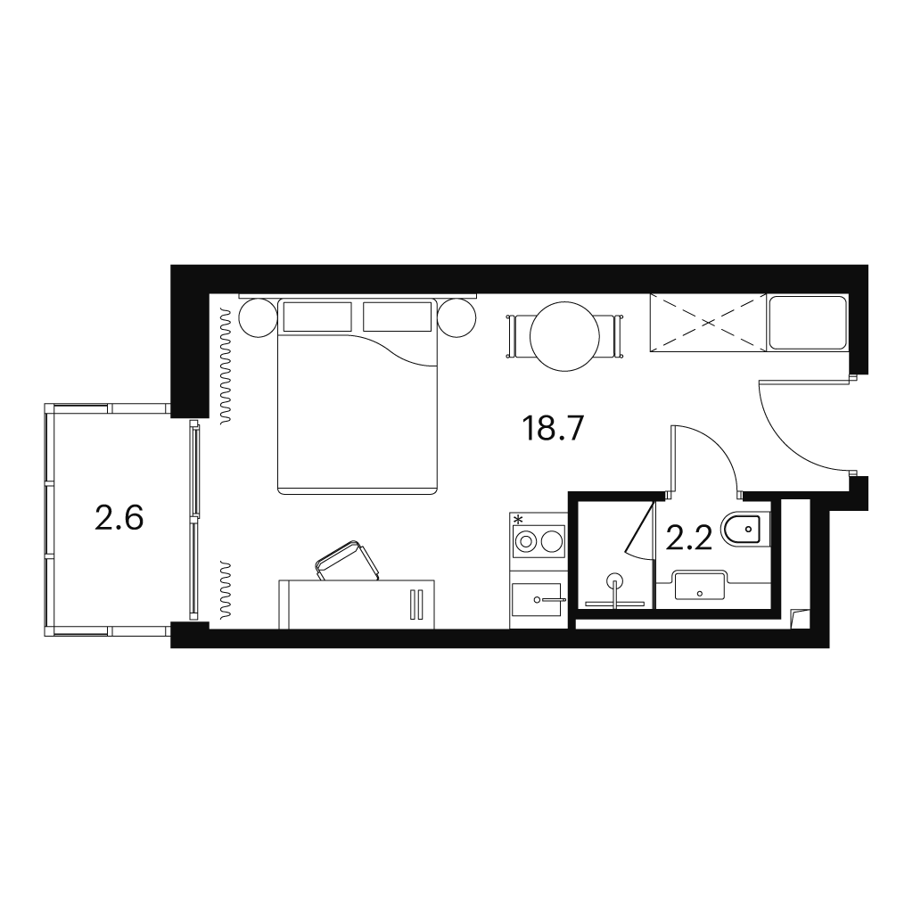 студия, 23.5 м², 22 этаж 