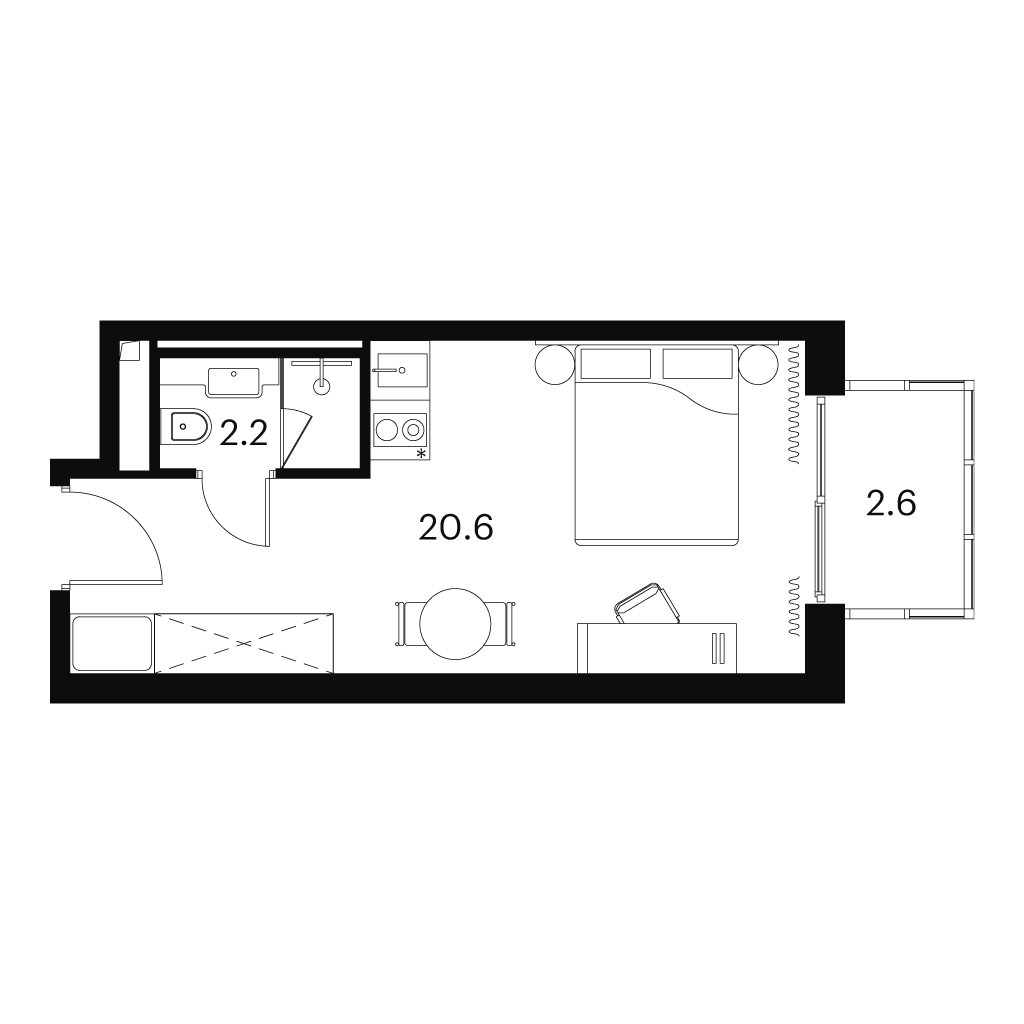студия, 25.4 м², 17 этаж 