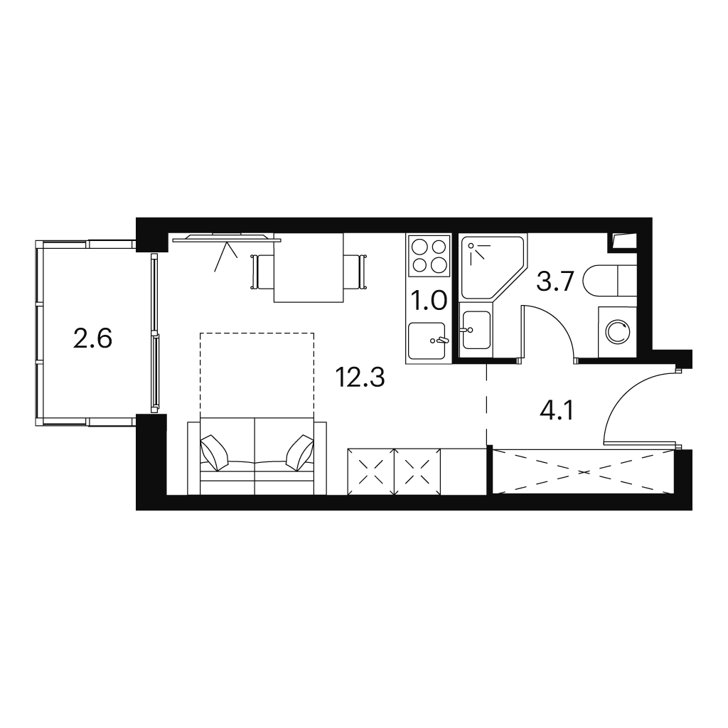 студия, 23.7 м², 10 этаж 