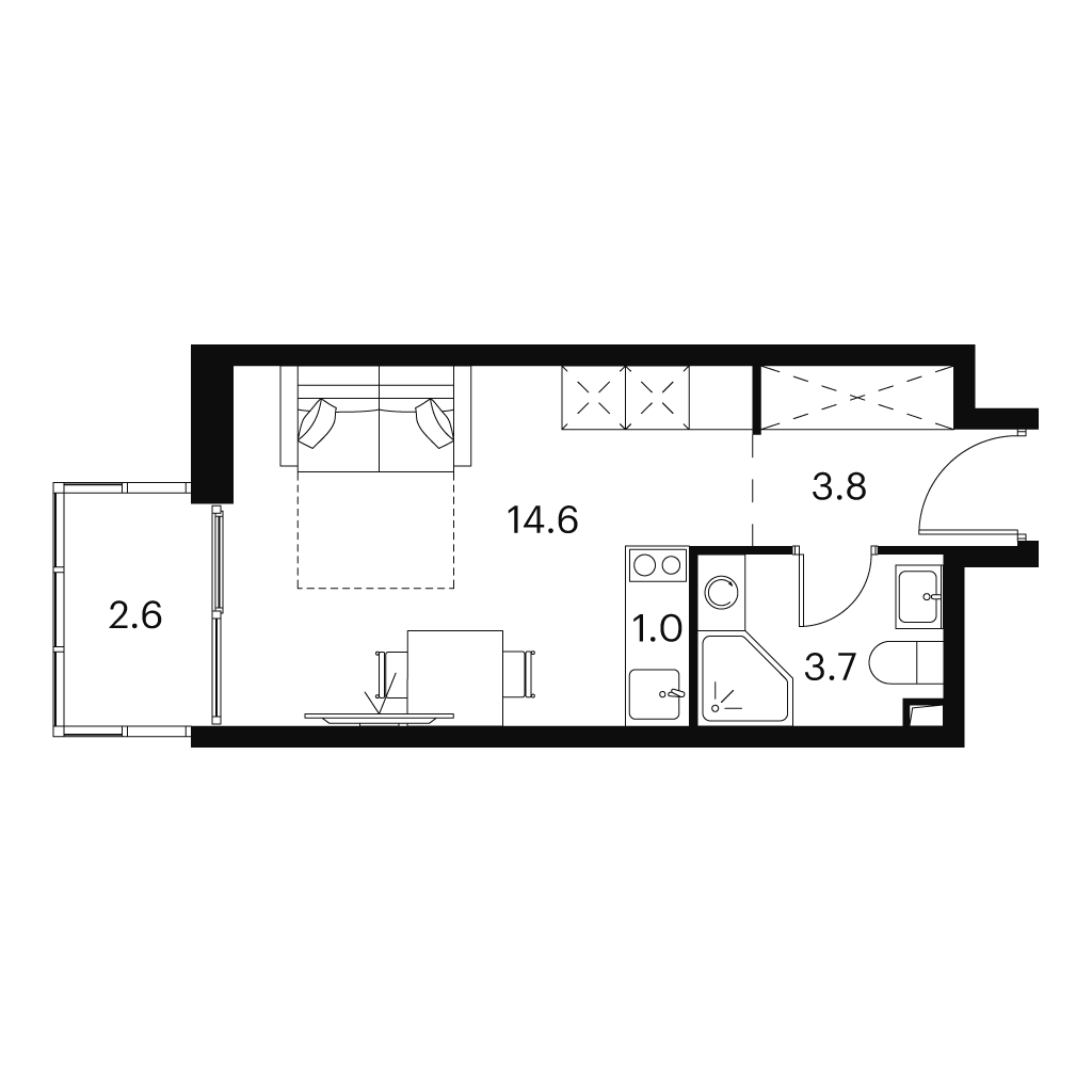 студия, 25.7 м², 8 этаж 