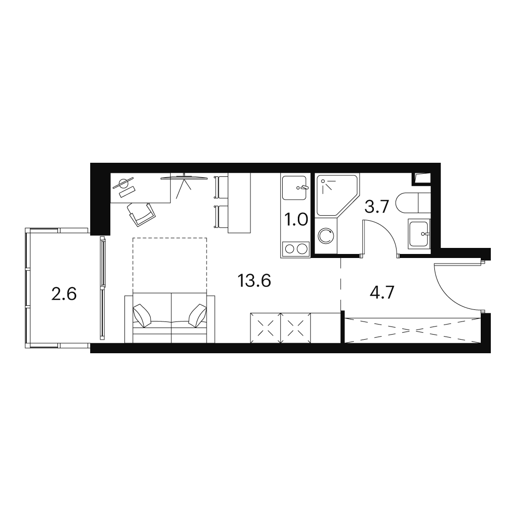 студия, 25.6 м², 9 этаж 