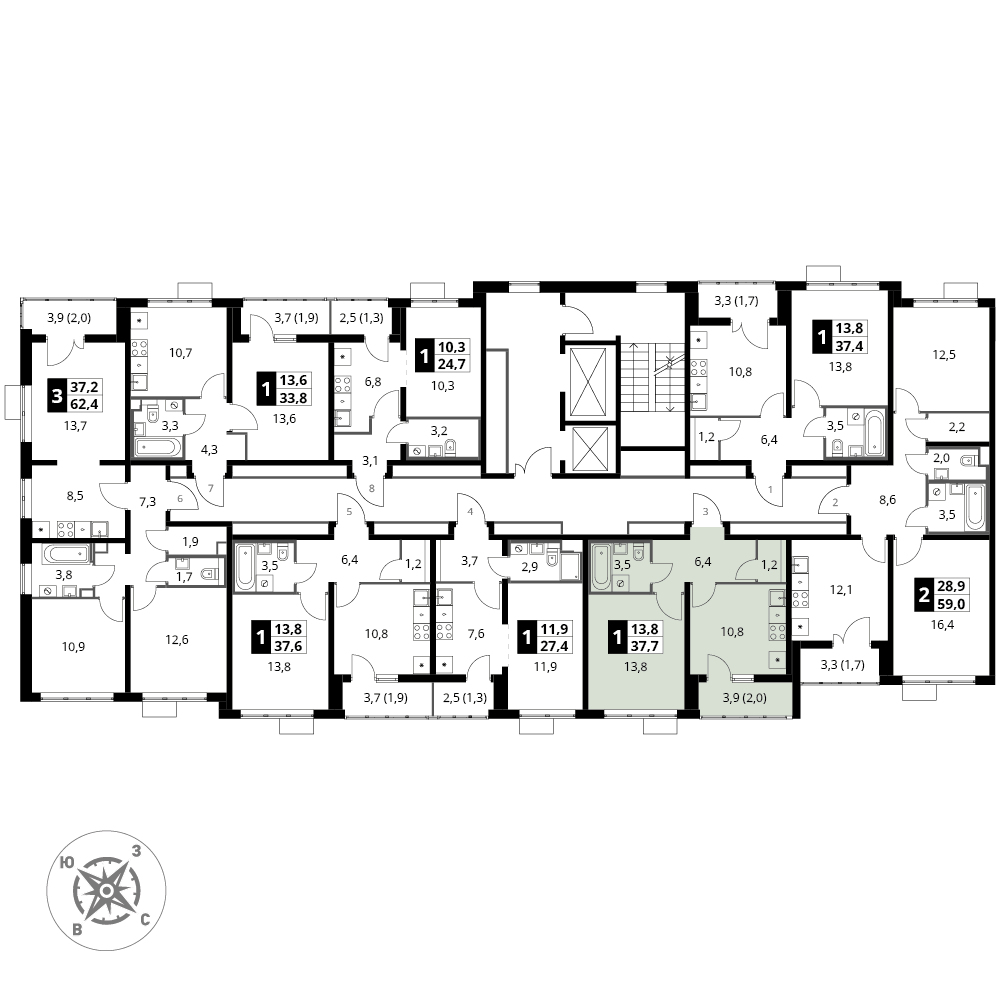 1 комн. квартира, 37.7 м², 7 этаж 