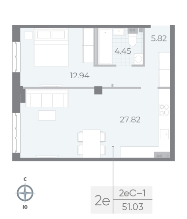 студия, 51.4 м², 4 этаж 