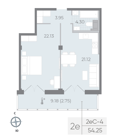 студия, 54.7 м², 7 этаж 