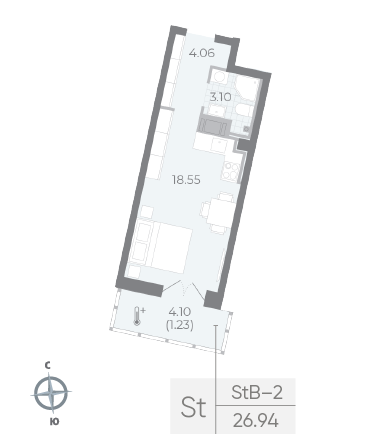 студия, 27.4 м², 8 этаж 