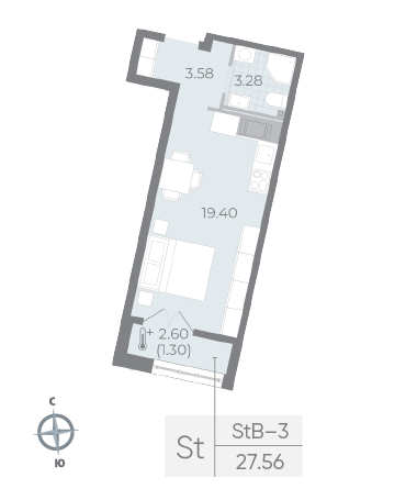 студия, 27.5 м², 8 этаж 