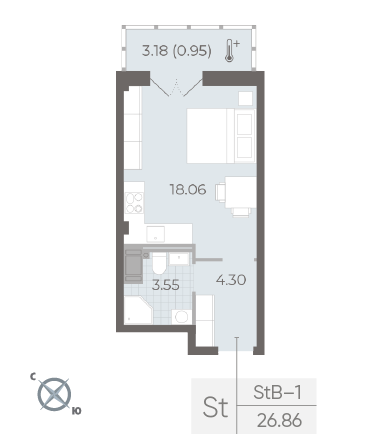 студия, 27.4 м², 7 этаж 