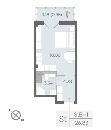 студия, 27.3 м², 8 этаж 